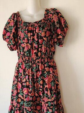 Knox Rose maxi dress sz M floral black pink green ruffles EUC